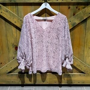 1. STATE LONG SLEEVE BLOUSE  PINK BLACK SIZE LARGE VNECK CAREER BUSINESS DRESSY